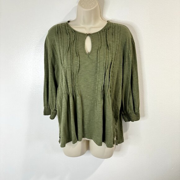 Knox Rose Tops - Knox Rose Shirt Blouse Size L Olive Green Peasant Pleated Smocked Boho